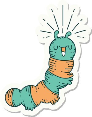 Bir insan tarafından çizilmiş mutlu tırtıl dövmesi stili.