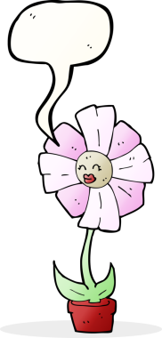 Bir insan tarafından çizilmiş konuşma baloncuklu karikatür çiçeği