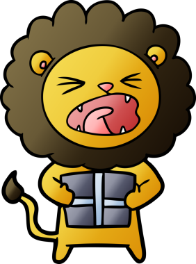 Bir insan tarafından çizilmiş noel hediyeli çizgi film aslanı.