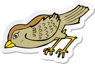 Bir insan tarafından çizilmiş karikatür bahçe kuşu çıkartması.