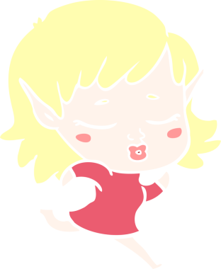 Bir insan tarafından çizilen düz renkli çizgi film kızı.