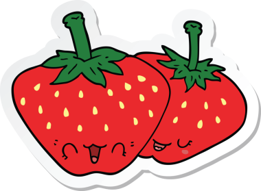 Bir insan tarafından çizilmiş karikatür çileği etiketi.