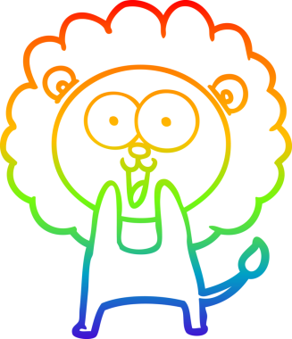 gökkuşağı gradyanı çizimi bir insan tarafından çizilmiş mutlu bir karikatür aslanı