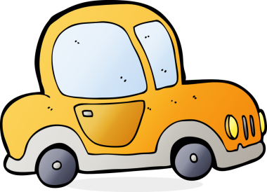 Bir insan tarafından çizilmiş çizgi film arabası.