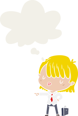 Bir insan tarafından çizilmiş düşünce baloncuğu olan etkin iş kadını.