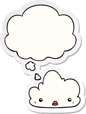 Düşünce baloncuklu şirin çizgi film bulutu insan tarafından çizilmiş bir çıkartma gibi.