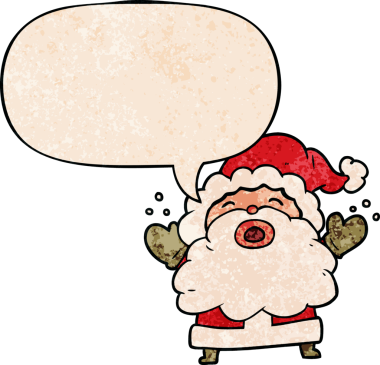 Çizgi film Noel Baba, insan tarafından çizilmiş eski moda bir konuşma balonuyla hayal kırıklığı içinde bağırıyor.