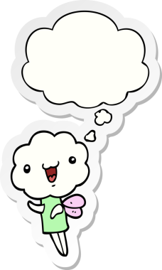 Düşünce baloncuğu insan tarafından çizilmiş bir çıkartma olan sevimli çizgi film başlıklı yaratık.