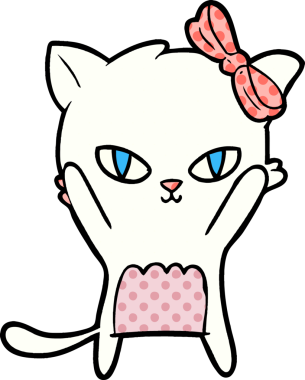 Bir insan tarafından çizilmiş sevimli çizgi film kedisi.