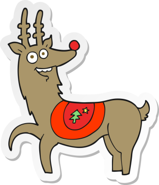 Bir insan tarafından çizilmiş bir karikatür Noel geyiği çıkartması.