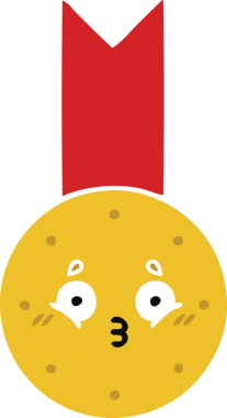 Bir insan tarafından çizilmiş altın madalyanın düz renkli retro karikatürü