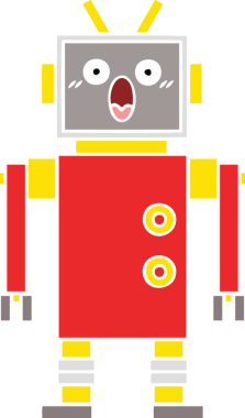 Bir insan tarafından çizilmiş düz renkli bir robot karikatürü