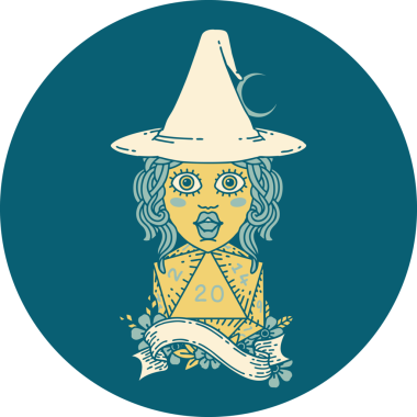 Bir insan tarafından çizilmiş 20 D20 zarlı Retro Dövme Tarzı insan büyücüsü