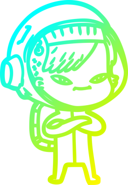 Bir insan tarafından çizilmiş soğuk gradyan çizgili astronot kadın çizimi.