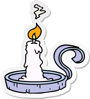 El çizimi karikatür bir mum tutacağı ve bir insan tarafından çizilmiş mum.