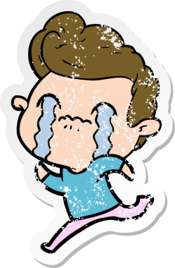 Bir insan tarafından çizilmiş ağlayan bir karikatürcünün sıkıntılı çıkartması.