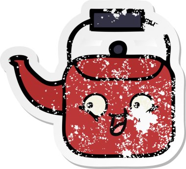 Bir insan tarafından çizilmiş tatlı bir çaydanlığın sıkıntılı çıkartması.