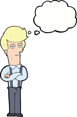 Bir insan tarafından çizilen düşünce baloncuğu ile sıkılmış adam çizgi filmi