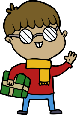 Bir insan tarafından çizilmiş gözlük takan çizgi film çocuğu.