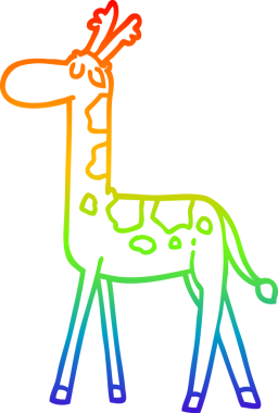 Gökkuşağı gradyan çizgi çizimi bir insan tarafından çizilmiş yürüyen zürafa