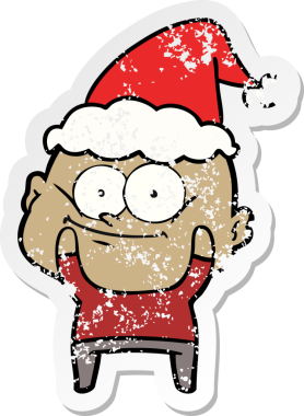 Bir insan tarafından çizilmiş Noel Baba şapkası giymiş kel bir adamın çizilmiş el yazısı.