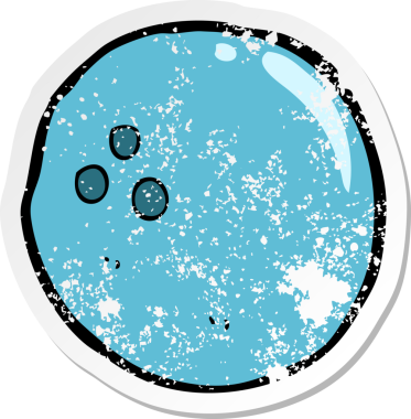 Bir insan tarafından çizilmiş bir bowling topunun gerilimli retro yapıştırması.