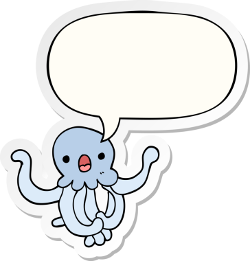 bir insan tarafından çizilmiş konuşma balonu çıkartmalı denizanası çizgi filmi.