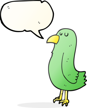 Bir insan tarafından çizilmiş serbest konuşma balonu karikatürü papağanı