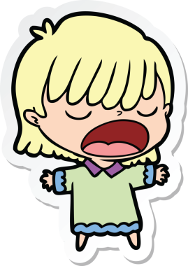 Bir insan tarafından çizilmiş yüksek sesle konuşan bir karikatür kadının çıkartması.