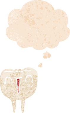 Düşünce baloncuklu çizgi film mutlu diş grunge sıkıntılı retro dokuma tarzı bir insan tarafından çizilmiş