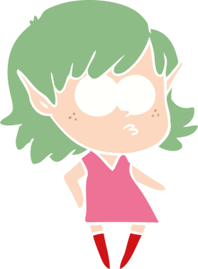 Bir insan tarafından çizilmiş düz renkli çizgi film elf kızı.