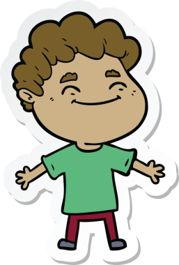 Bir insan tarafından çizilmiş, karikatür dostu bir adamın çıkartması.