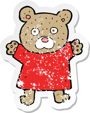 Bir insan tarafından çizilmiş şirin bir oyuncak ayının gerilmiş çıkartması.