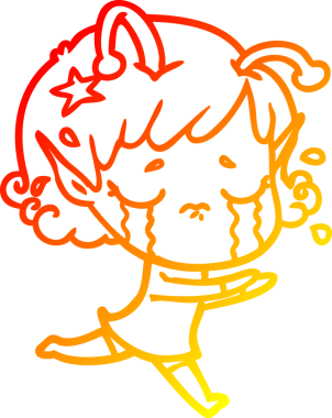 Bir insan tarafından çizilmiş, ağlayan uzaylı bir kızın sıcak çizgi çizimi.