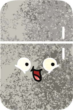 Bir insan tarafından çizilmiş buzdolabının retro çizim tarzı karikatürü.