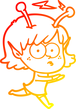 Bir insan tarafından çizilmiş bir uzaylı kız çizgi çizimi.