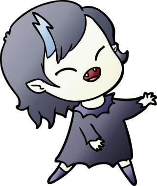 Bir insan tarafından çizilmiş gülen vampir kız çizgi filmi.