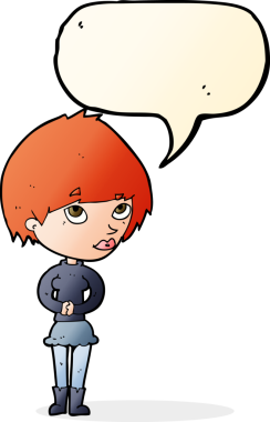 Bir insan tarafından çizilmiş konuşma balonu olan sinirli bir karikatür kadını.