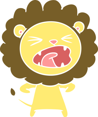 Bir insan tarafından çizilmiş düz renk çizgi film kızgın aslan