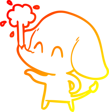 Bir insanın çizdiği suyu püskürten sevimli bir filin sıcak çizgi çizgisi.