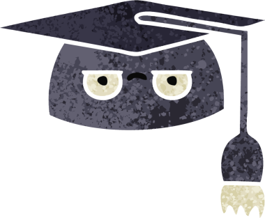 Bir insanın çizdiği mezuniyet şapkasının retro çizim tarzı karikatürü.