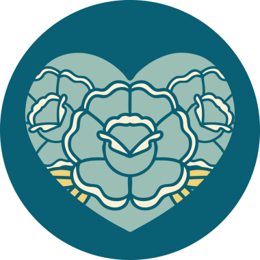 Bir insan tarafından çizilmiş kalp ve çiçeklerin ikonik dövme şekli