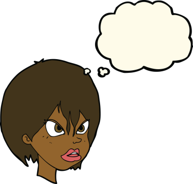 Bir insan tarafından çizilmiş düşünce baloncuğuyla rahatsız bir kadın.