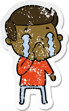 Bir insan tarafından çizilmiş ağlayan bir karikatürcünün sıkıntılı çıkartması.