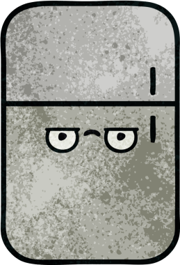 Bir insan tarafından çizilmiş buzdolabının retro grunge desenli karikatürü.