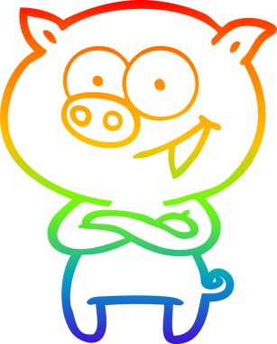 Bir insan tarafından çizilmiş neşeli bir domuz çizgi filminin gradyan çizimi.