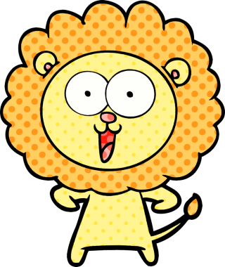 Bir insan tarafından çizilmiş mutlu çizgi film aslanı.