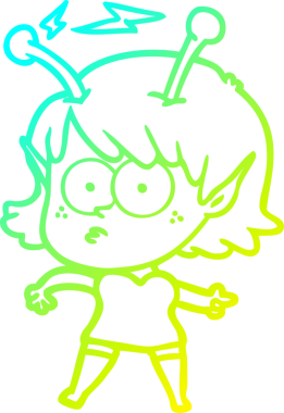 Bir insan tarafından çizilmiş bir uzaylı kız çizgi filmi.