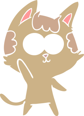 Bir insan tarafından çizilmiş mutlu düz renkli çizgi film kedisi