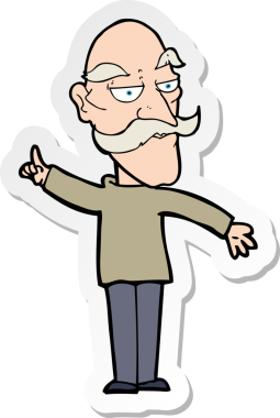 Bir insan tarafından çizilmiş yaşlı bir adamın karikatür çıkartması.